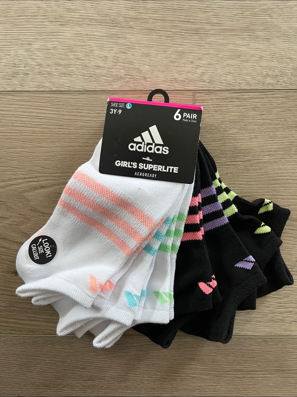 ❤️NEW!!!❤️ Adidas Girls' Superlite Ankle Socks, 6 Pack.